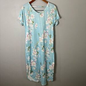 Lily’s Women’s Green & Pink peony V-Neck pocket Maxi Dress Size L # C407